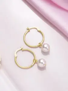 Zavya 925 Sterling Silver Gold-Plated Circular Pearl Hoop Earrings