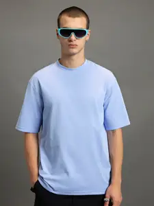 Bewakoof Blue Round Neck Short Sleeves Cotton Oversized T-shirt