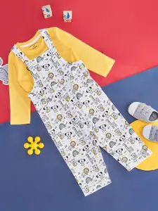 Pantaloons Baby Infant Boys Conversational Printed Straight Leg Cotton Dungaree & T-Shirt