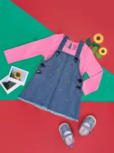 YU by Pantaloons Embroidered Pure Cotton Dungaree With T-Shirt
