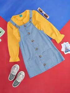 YU by Pantaloons Girls Pure Cotton Denim Dungarees With T-Shirt