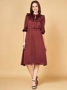 Honey by Pantaloons Puff Sleeves Tie-Up Neck A-Line Dress