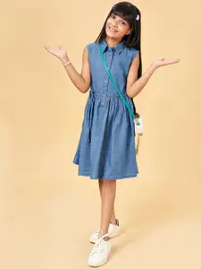 YU by Pantaloons Girls Polka Dots Printed Shirt Collar A-Line Dress