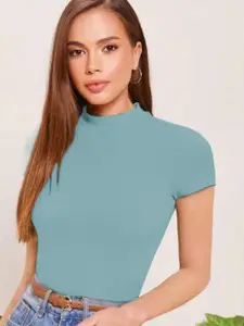 Dream Beauty Fashion High Neck Short Crop Fitted Top