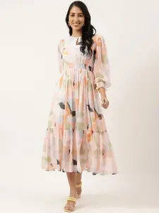 Masakali.Co Abstract Printed Keyhole Neck Georgette Fit & Flare Midi Dress