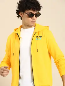 Being Human Men Brand Logo & Numeric Print Hooded Pure Cotton Front-Open Sweatshirt