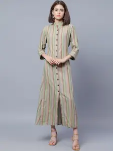 ENTELLUS Striped Shirt Collar Cotton Maxi Shirt Dress