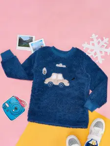 YU by Pantaloons Boys Graphic Self Design Applique Round Neck Acrylic Pullover Sweater