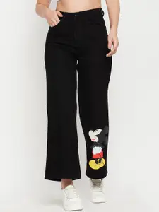 Madame Women Wide Leg Mickey Mouse Printed Comfort Cotton Jeans