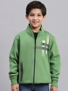 Monte Carlo Boys Typography Printed Mock Collar Front-Open Sweatshirt