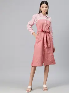 Cottinfab Striped Shirt Dress with Tie-Up Detail