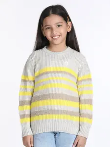 Wingsfield Girls Self Design Round Neck Pullover Sweater