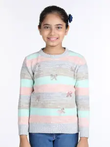 Wingsfield Girls Striped Embellished Detail Acrylic Pullover