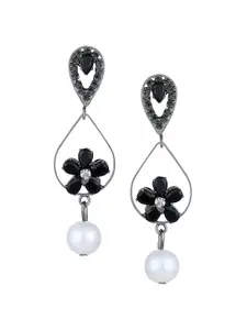 Mahi Rhodium-Plated Artificial Stones Studded Contemporary Drop Earrings