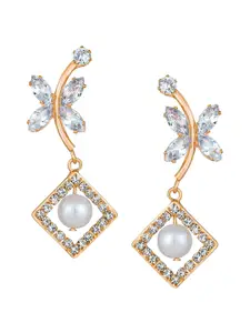 Mahi Rose Gold-Plated Contemporary Drop Earrings