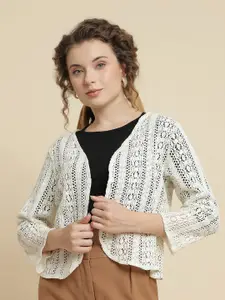 UnaOne Geometric Self Design Crop Open Front Shrug