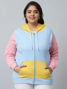 BEYOUND SIZE - THE DRY STATE Plus Size Colourblocked Hooded Front-Open Fleece Sweatshirt
