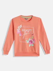 Eteenz Girls Floral & Typography Printed Round-Neck Premium Cotton Sweatshirt