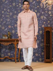 House of Pataudi Striped Straight Pure Cotton Kurta With Trousers