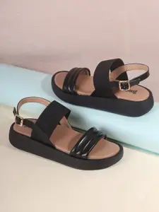 Roadster Black Wedge Sandals with Buckles