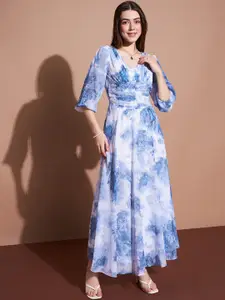 Deewa Tie and Dye Flared Sleeve Georgette Midi Dress