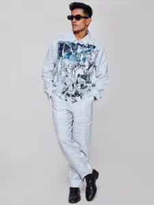 ADDY'S for men Abstract Printed Spread Collar Denim Jacket