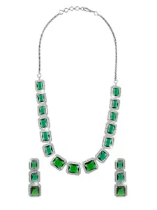 Shining Jewel - By Shivansh Silver-Plated Cubic Zirconia Necklace Set