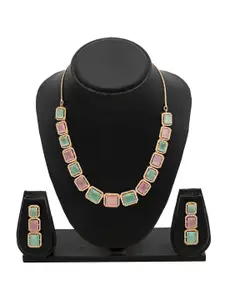 Shining Jewel - By Shivansh Rose Gold Plated Cubic Zirconia Necklace Set