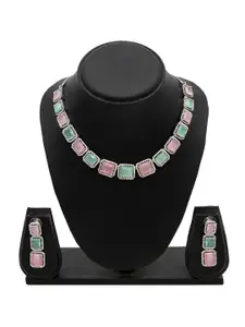 Shining Jewel - By Shivansh Silver-Plated Cubic Zirconia Necklace Set