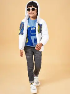 YU by Pantaloons Boys Graphic Printed Hooded Bomber Jacket