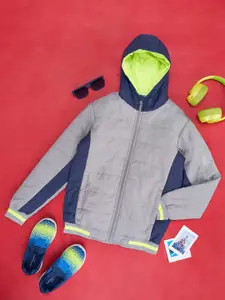 YU by Pantaloons Boys Colourblocked Hooded Bomber Jacket
