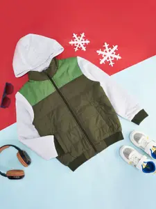 YU by Pantaloons Boys Colourblocked Hooded Long Sleeves Bomber Jacket