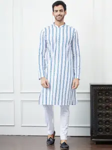 See Designs Striped Embroidered Thread Work Straight Cotton Kurta