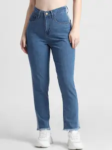 ONLY Women Straight Fit High-Rise Low Distress Stretchable Cotton Jeans