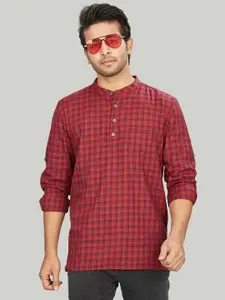 Authentics Checked Band Collar Straight Pure Cotton Kurta