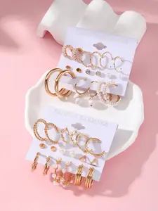 Shining Diva Fashion Set Of 18 Gold-Plated Contemporary Studs Earrings