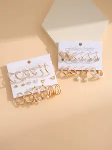 Shining Diva Fashion Set Of 18 Gold-Plated Contemporary Studs Earrings