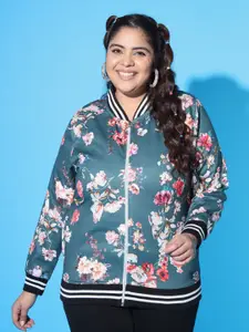 AUSTIVO Plus Size Floral Printed Front-Open Sweatshirt