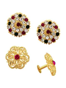Vighnaharta Set Of 2 Gold-Plated Floral Studs Earrings