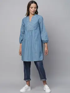 Modern Indian by CHEMISTRY Abstract Embroidered Puff Sleeves Pure Cotton A-Line Kurta