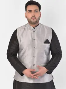 Sztori Plus Size Woven-Design Mandarin Collar Nehru Jacket