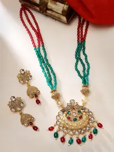 ADIVA Gold-Plated Stone Studded & Pearls Beaded Necklace & Earrings