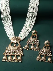 ADIVA Gold-Plated Kudan Stone-Studded & Pearl-Beaded  Necklace & Earrings