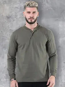 fanideaz Henley Neck Long Sleeves Pure Cotton T-shirt
