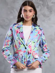 MAZIE Floral Printed Notched Lapel Long Sleeves Single Breasted Slim Fit Blazer