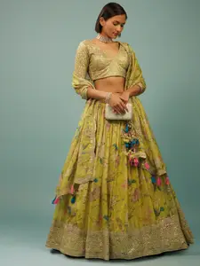 KALKI Fashion Embroidered Sequinned Organza Ready to Wear Lehenga & Blouse With Dupatta