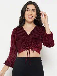 Madame Striped V-Neck Fitted Crop Top