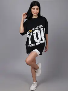 DressBerry Typography Printed Pure Cotton Oversized T-shirt