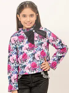 One Friday Girls Floral Printed Top With Bow Detail