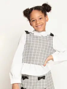 One Friday Girls Checked High Neck Top With Bow Detail